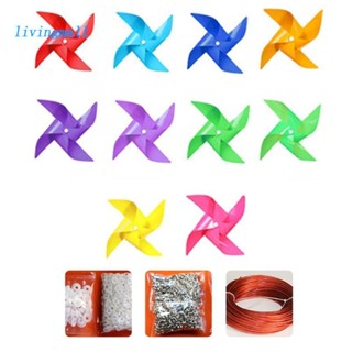 LIVI 100pcs Plastic Pinwheels with 30m Wire Rope Fitting Windmill Toy for Yard Garden Outdoor Decorations Wind Spinners