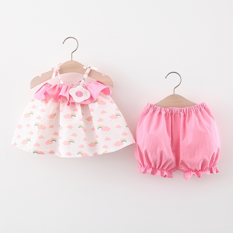 FiFi Baby พร้อมส่ง ชุด 2 ชิ้น ชุดเสื้อผ้า+กางเกง ชุดเด็กผู้หญิงลายสายรุ้ง น่ารัก สวมใส่สบาย ไซส์ (5เดือน－4ขวบ)