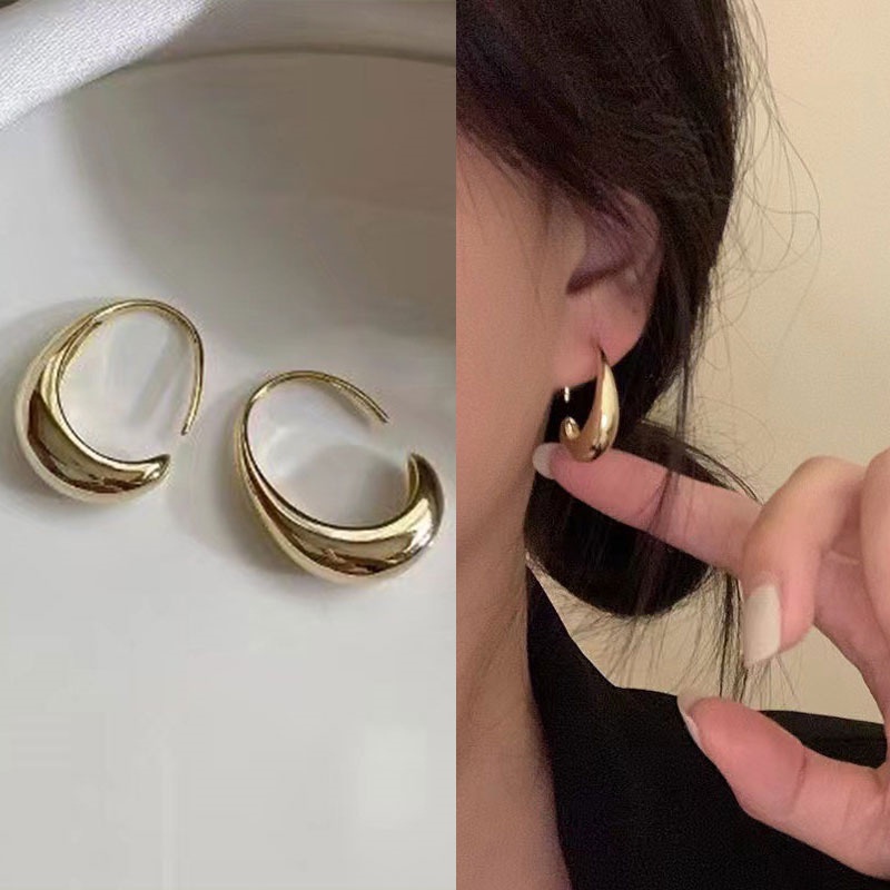 ต่างหู ทรงกลม รูปตัว C ขนาดเล็ก แบบเรียบง่าย สไตล์เกาหลีใต้