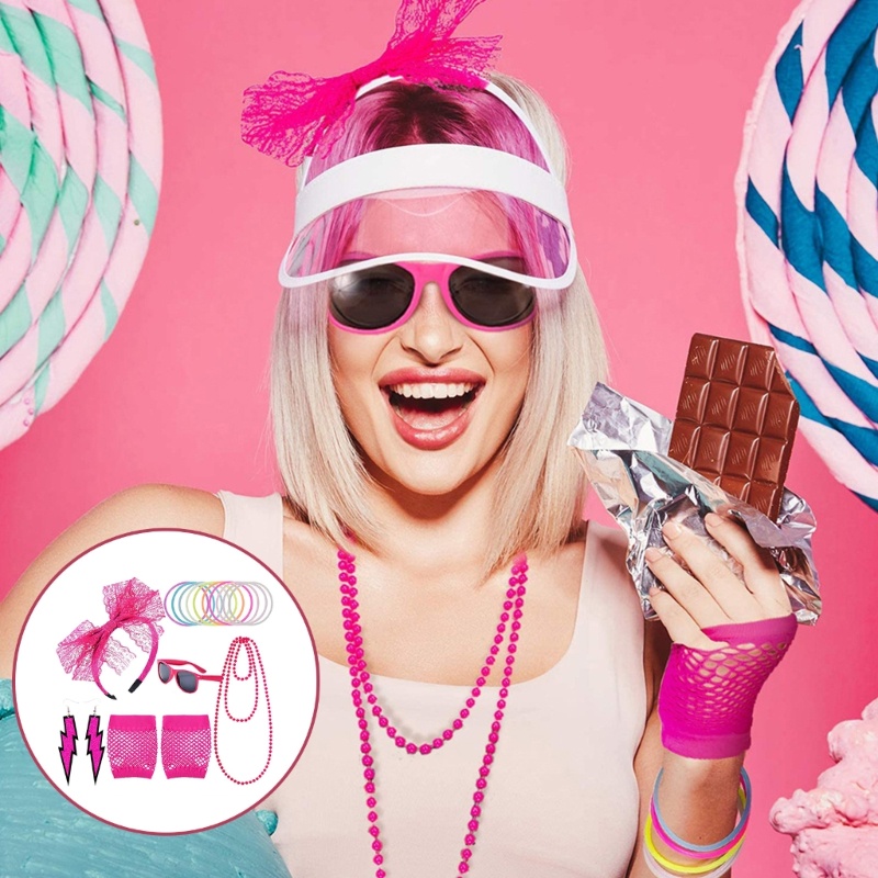 HO 80s อุปกรณ์เสริมชุด 80s อุปกรณ์เสริมเครื่องแต่งกายพร้อมสร้อยข้อมือต่างหูคอ