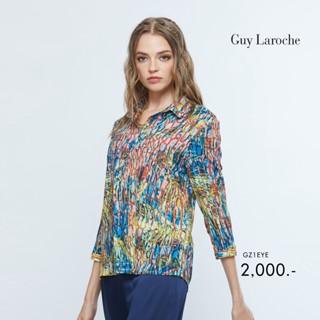 Guy Laroche เสื้อผู้หญิง เสื้อเชิ้ตผู้﻿หญิง The Logo Mania Shirt เสื้อเชิ้ตทรงหลวมแขนยาว ดีเทลผ่าพอดีข้อศอก (GZ1EYE)