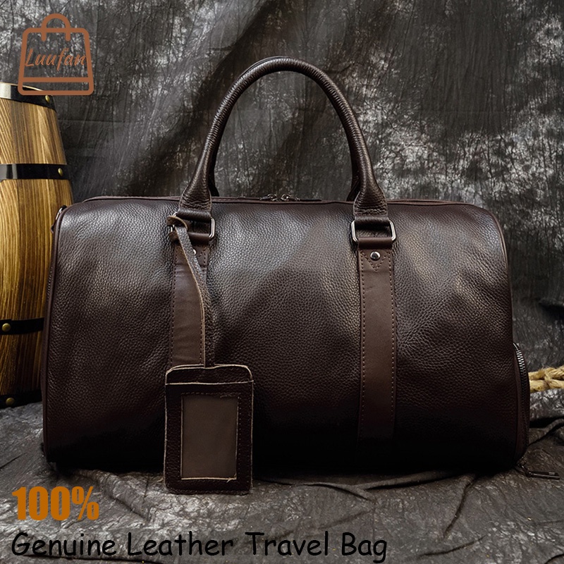 Men Travel Bag Soft Genuine Leather Big Travel Duffle Overnight Large Capacity Black Carry On Luggag