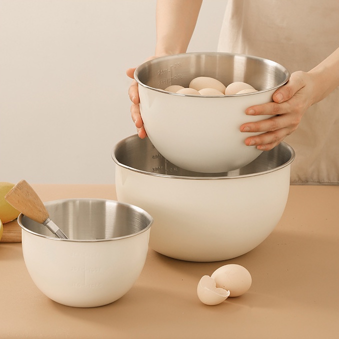 HERA ชามผสมอาหาร ด้วยมาตราส่วน ชามสแตนเลส ชามสลัด Stainless Steel Mixing Bowl
