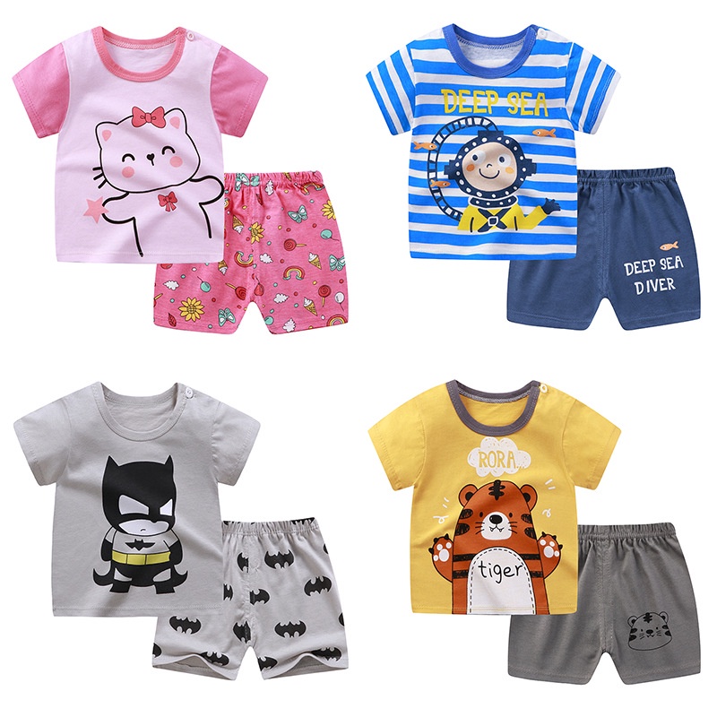 K15 ชุดเด็กเล็กลายการ์ตูน เสื้อคอกลม+กางเกงขาสั้น มีไซต์ให้เลือก หลายแบบ งานน่ารักมากๆ ใส่ได้ทั้งชาย หญิง ส่งไว