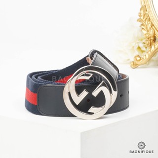 GUCCI BELT DENIM BLUE RED STRAP SIZE110