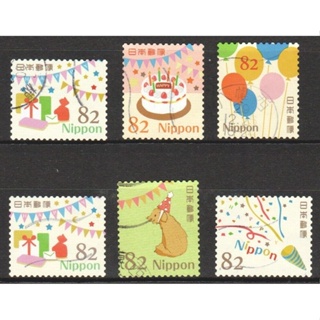 J156-2-2 แสตมป์ญี่ปุ่นใช้แล้ว ชุด Happy Greetings - Celebration Designs Series No.2 ปี 2017 สภาพดี 82 Yen ครบชุด 6 ดวง