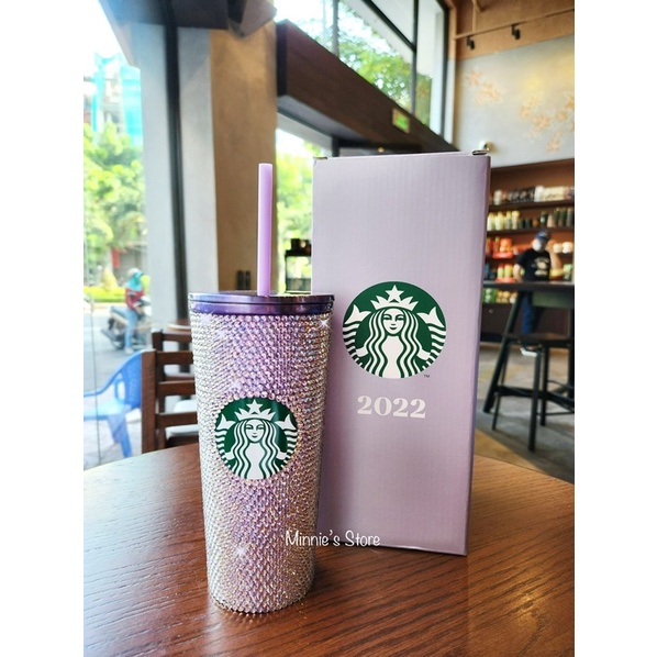Starbucks Stainless Steel Bling Purple Rhinestone Cold Cup 2022 Limited 16Oz ( 473ml )