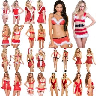 Lady Christmas Underwear Women Sexy Lingerie Christmas Lingerie Red Babydoll Dress Sleepwear Costume Set