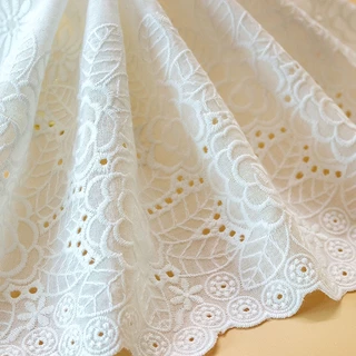 ผ้าฝ้าย ปักลายลูกไม้ กว้าง 25 ซม. กว้าง 1 หลา สีขาว สําหรับเย็บปักถักร้อย DIY