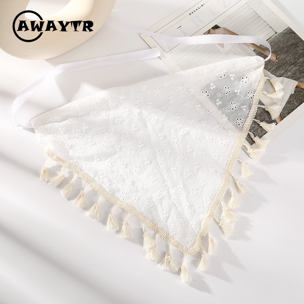 Awaytr ใหม่ ผีเสื้อ ดอกไม้ ที่คาดผม พู่ สามเหลี่ยม ผ้าพันคอผม สําหรับผู้หญิง ผ้าพันคอ เครื่องประดับผม