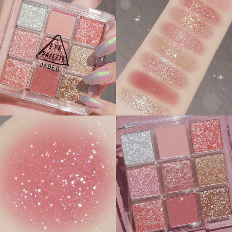 🌸kifli1🌸พาเลตต์อายแชโดว์ชิมเมอร์ เนื้อแมตต์ กลิตเตอร์ ติดทนนาน กันน้ํา แบบพกพา 9 สี สําหรับแต่งหน้า 2024
