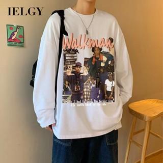 Ielgy เสื้อยืดคอกลม แขนยาว สไตล์อเมริกัน สตรีท สําหรับผู้ชาย