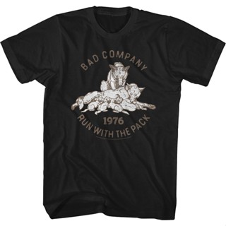 Run With The Pack 1976 Bad Company T-Shirt เสื้อยืดแขนสั้น เสื้อเชิ้ตชาย