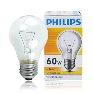 หลอดไฟ หลอดกลมใส หลอดไส้ 60W 60วัตต์ Clear แสงวอร์ม Compact size Philips ฟิลิปส์ ขั้วเกลียว E27 สินค้าพร้อมส่ง