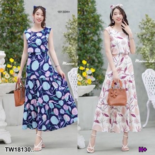 TT18130 Set 2 ชิ้น เสื้อแขนกุดลายดอกไม้ + กระโปรงยาวลายดอกไม้ Set of 2 pieces, floral sleeveless shirt + floral long ski