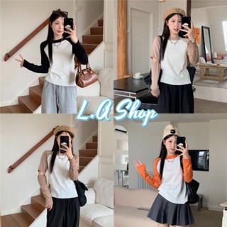 L.A Shop พร้อมส่ง  เสื้อไหมพรม แขนยาว คอกลมใส่สบาย ดีเทลเว้าข้อศอก น่ารัก "40010"