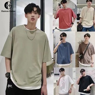 Hatton_Gutto COD OOTD เสื้อ oversize ผู้ชาย เสื้อยืดโอเวอร์ไซส์ผู้ชายคอกลมผ้าฝ้าย 100% สองชิ้น 7 สี