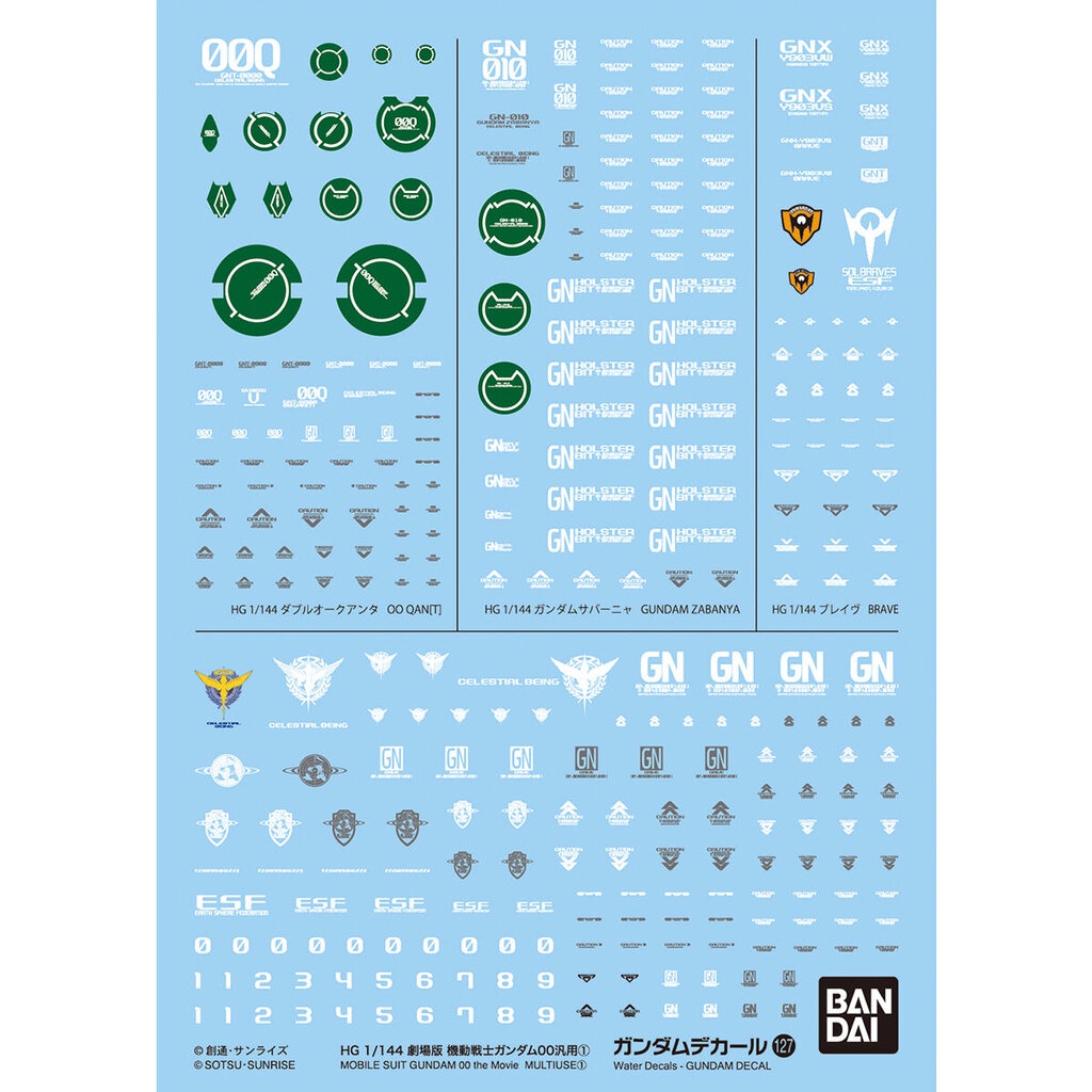 BANDAI GUNDAM DECAL GD127 HG 1/144 MOBILE SUIT GUNDAM 00 THE MOVIE MULTIUSE 1 กันดั้ม ดีคอล VCA GUND