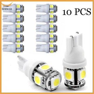 Breeze หลอดไฟ Led W5w T10 5050 5smd สว่างมาก สําหรับติดป้ายทะเบียนรถยนต์ 10 ชิ้น