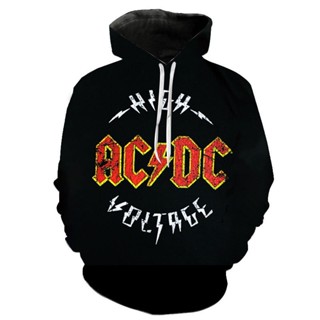 เสื้อกันหนาว มีฮู้ด พิมพ์ลาย ACDC 3 มิติ สวมใส่สบาย สีดํา แฟชั่นฤดูใบไม้ผลิ และฤดูใบไม้ร่วง สไตล์สตรีท สําหรับผู้ชาย