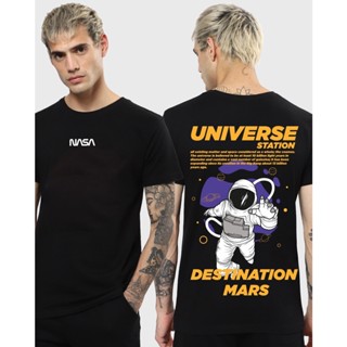 Mens Black Destination Mars Graphic Printed T-shirt เสื้อยื เสื้อผู้ชายเท่ เสื้อโอเวอร์ไซ เสื้อยืดวินเทจ