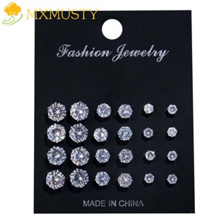 Mxmusty ชุดเครื่องประดับต่างหูแบบติดหูทรงกลมลายเรขาคณิต 3 ขนาด / หลากสี