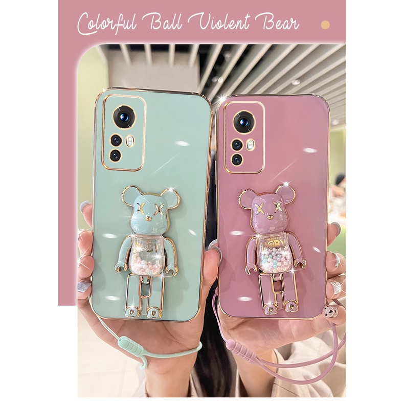 Candy Beans Kaws Violence Bear Stand Strap Phone Holder Case สําหรับ Realme C21 C21Y C25 C3 C31 C1 X