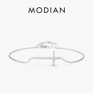 Modian สร้อยข้อมือเงินแท้ 100% 925 จี้ไม้กางเขน เรียบง่าย ของขวัญวันวาเลนไทน์ สําหรับผู้หญิง