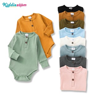 Kiddiezoom ชุดรอมเปอร์ บอดี้สูท จั๊มสูท แขนยาว ผ้าฝ้าย สีพื้น สําหรับเด็กทารกผู้ชาย ผู้หญิง อายุ 0 ถึง 18 เดือน 10 สี