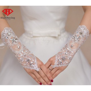 [highbuying] ถุงมือเจ้าสาว ประดับคริสตัล พลอยเทียม สีขาวงาช้าง อุปกรณ์เสริม สําหรับงานแต่งงาน มีสินค้า