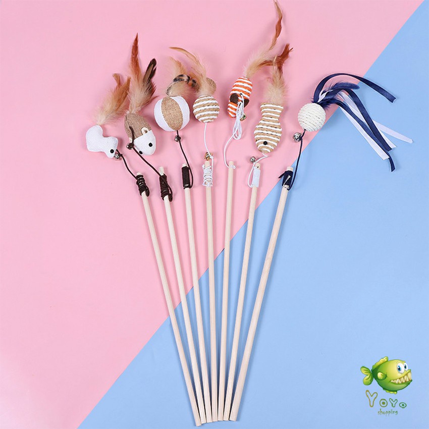 YOYO ไม้แฮนด์เมด ไม้ตกของเล่นสัตว์เลี้ยง Handmade funny cat stick