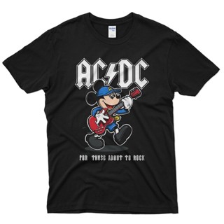 T-shirt พร้อมส่ง เสื้อยืด พิมพ์ลายมิกกี้เมาส์ ACDC แนวสตรีท คุณภาพสูง สไตล์วินเทจ