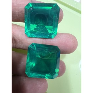 synthetic Lab Doublet Green Emerald Square 20mm - 59cts(2pcs)