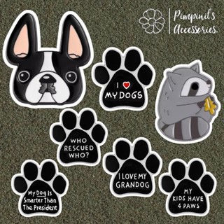 ʕ •ᴥ•ʔ ✿ พร้อมส่ง : เข็มกลัดเซ็ทบลูด็อก,แรคคูนและรอยเท้าหมา | Bulldog, Raccoon &amp; Dog Paw Enamel Brooch Pin Set.