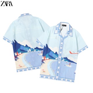 Zara เสื้อเชิ้ตลําลอง คอปก สําหรับผู้ชาย และผู้หญิง