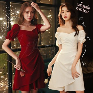 (Dress5-136)พร้อมส่งไทย Dress เดรสแขนตุ๊กตา เปิดไหล่ก็ได้ เดรสออกงาน ไปเที่ยว กระโปรงพองนิดหน่อย สวย เรียบหรู