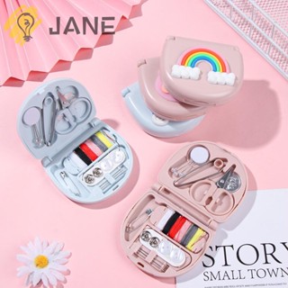 Jane ชุดอุปกรณ์เย็บผ้า ขนาดเล็ก แบบพกพา เดินทาง พิมพ์การ์ตูน มืออาชีพ ปุ่มปลอกเข็ม กล่องด้าย