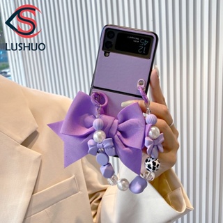 Lushuo เคสโทรศัพท์มือถือ ปิดด้านหลัง ลายน่ารัก พร้อมสายคล้องมือ สีแคนดี้ สําหรับ Samsung Galaxy Z Flip 3 5G and Z Flip 4 Z Flip3 ZFlip3 ZFlip 3 Z Flip4 ZFlip 4