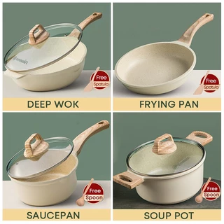 Ecowin non-stick หินไมฟานชุด 4 ชิ้นสีขาว หม้อกระทะครบชุดในครัวเรือน กระทะ หม้อนม หม้อซุป เหมาะสำหรับทุกเตา