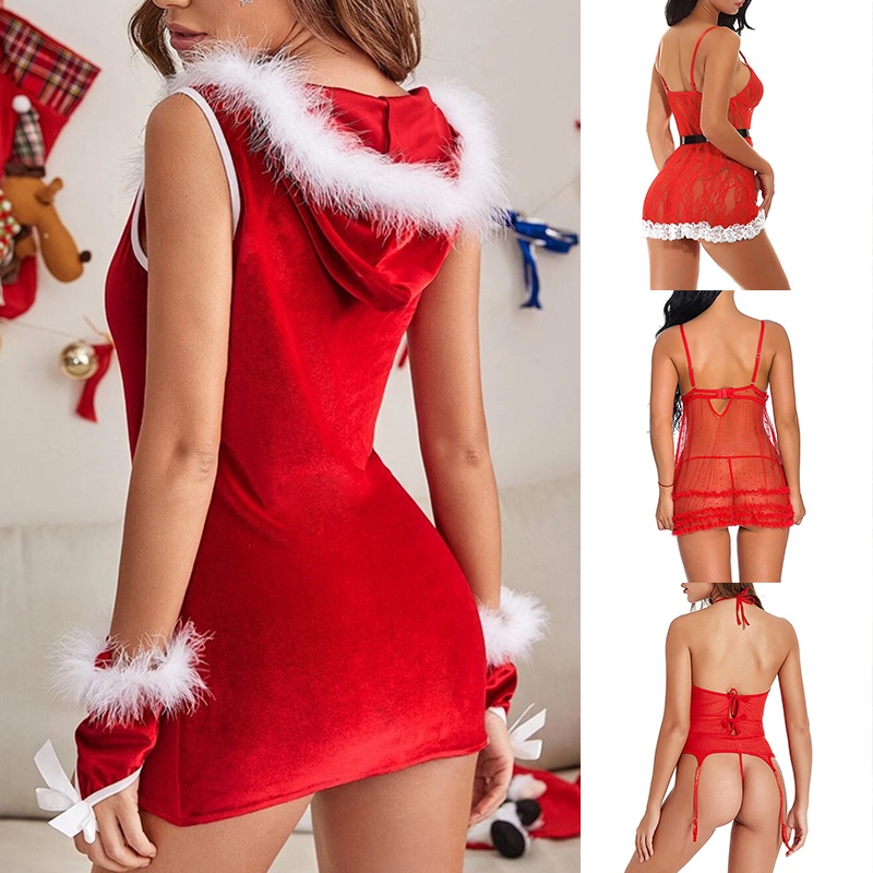 BWomen Sexy Santa Nightdress Claus Christmas Red Babydoll Dress Sleepwear Underwear Lingerie Sets Plus Size S-XL Xmas Cl