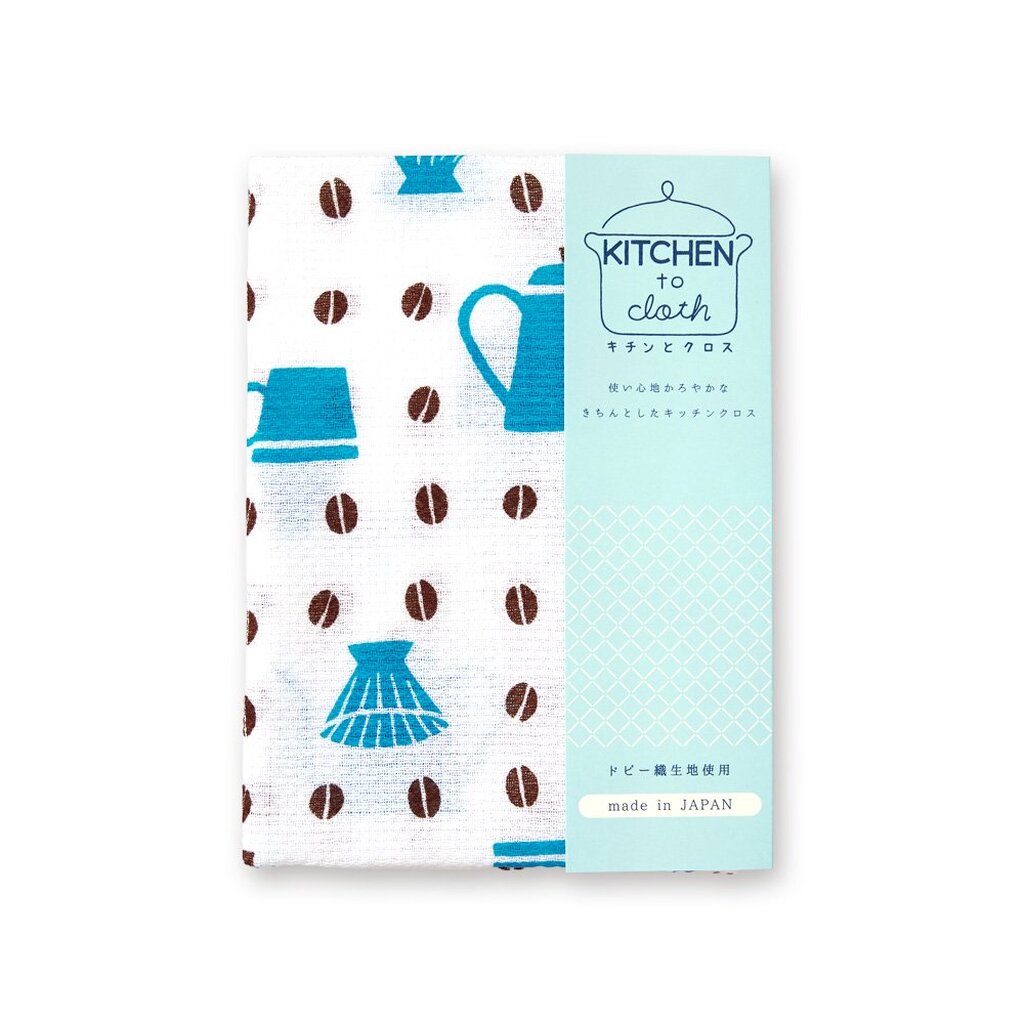 (02135) Fukin ผ้าใช้ในครัว | ลายกาต้มน้ำ ดริปเปอร์ และเมล็ดกาแฟ (コーヒー Coffee)
