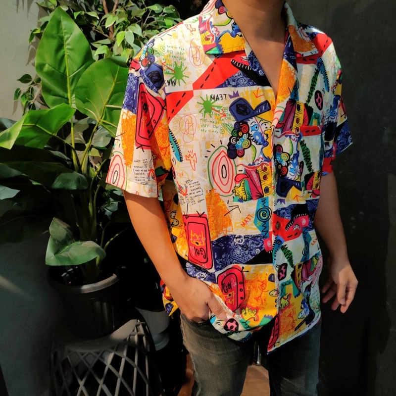เสื้อฮาวาย เสื้อเชิ้ต ผ้าไหมอิตาลีเนื้อนิ่ม ลายคัลเลอร์ฟูล