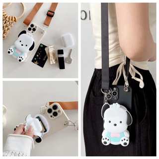 เคสโทรศัพท์มือถือนิ่ม ลายสุนัข Pochacco พร้อมกระเป๋าสตางค์ สําหรับ OPPO Reno 8 4G 7 4G 6 4G 8Z 7Z 6Z 5Z 4Z 8 7 6 5 4 3 Pro 5G 4G 5f 4f 7 8 6 5 4 Lite  เชือกเส้นเล็กยาว