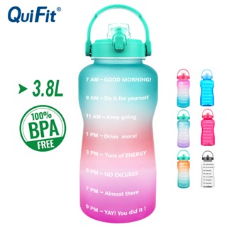 Quifit ขวดน้ําพลาสติกปากกว้าง 3.8 ลิตร พร้อมฝาปิด ปราศจาก BPA สําหรับเล่นกีฬา ยิม กลางแจ้ง