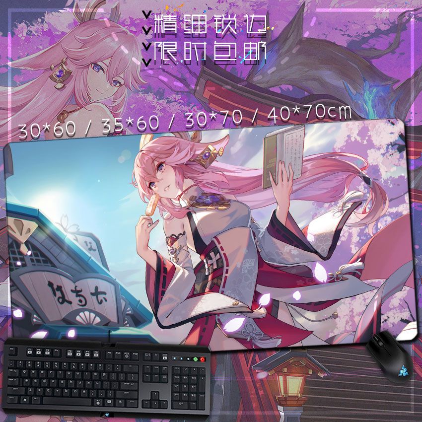 Genshin Yae Kamiko genshin genshin อะนิเมะเกมอุปกรณ์ต่อพ่วงแผ่นรองเมาส์แผ่นรองคีย์บอร์ดแผ่นรองโต๊ะ