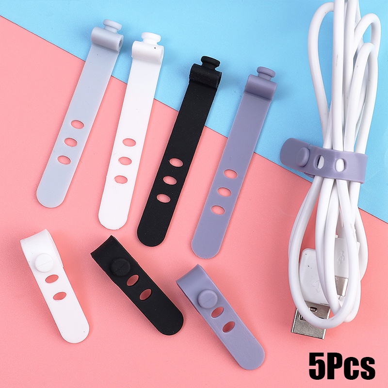 ที่จัดเก็บสายเคเบิล สายชาร์จ USB 3 รู ซิลิโคน แบบพกพา 5 ชิ้น