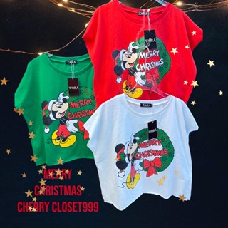 🎄CHRISTMAS T- SHIRT🎄  เสื้อยืดแขนกุดลายมิกกี้เม้าส์ ชายปล่อย น่ารัก ใส่สบาย คริสตมาสใครยังไม่มี ติดน้องไปด้วย🐭