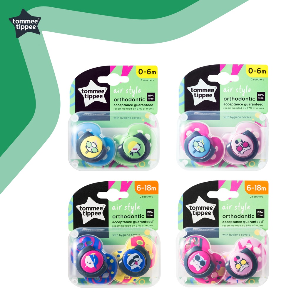 Tommee Tippee Air Soother (2pcs./pack)  ทอมมี่ ทิปปี้ จุกหลอก แพ็คคู่ คละลาย สำหรับเด็ก 0-6m,6-18m 433376/38,433378/38