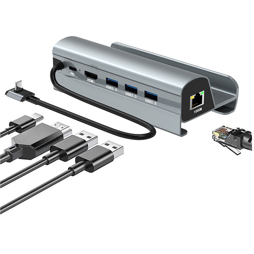 6 In 1 Dock Station พร้อมพอร์ต RJ45 LAN สำหรับ Nintendo Switch 2/Steam Deck/Nintendo Switch(OLED)/Rog Ally(4K@60Hz)