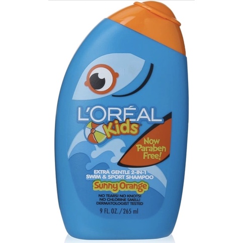 ยาสระผมสำหรับว่ายน้ำ  L'Oreal Paris Kids Extra Gentle 2-in-1 Shampoo, Sunny Orange Swim, Citrus, 9 F